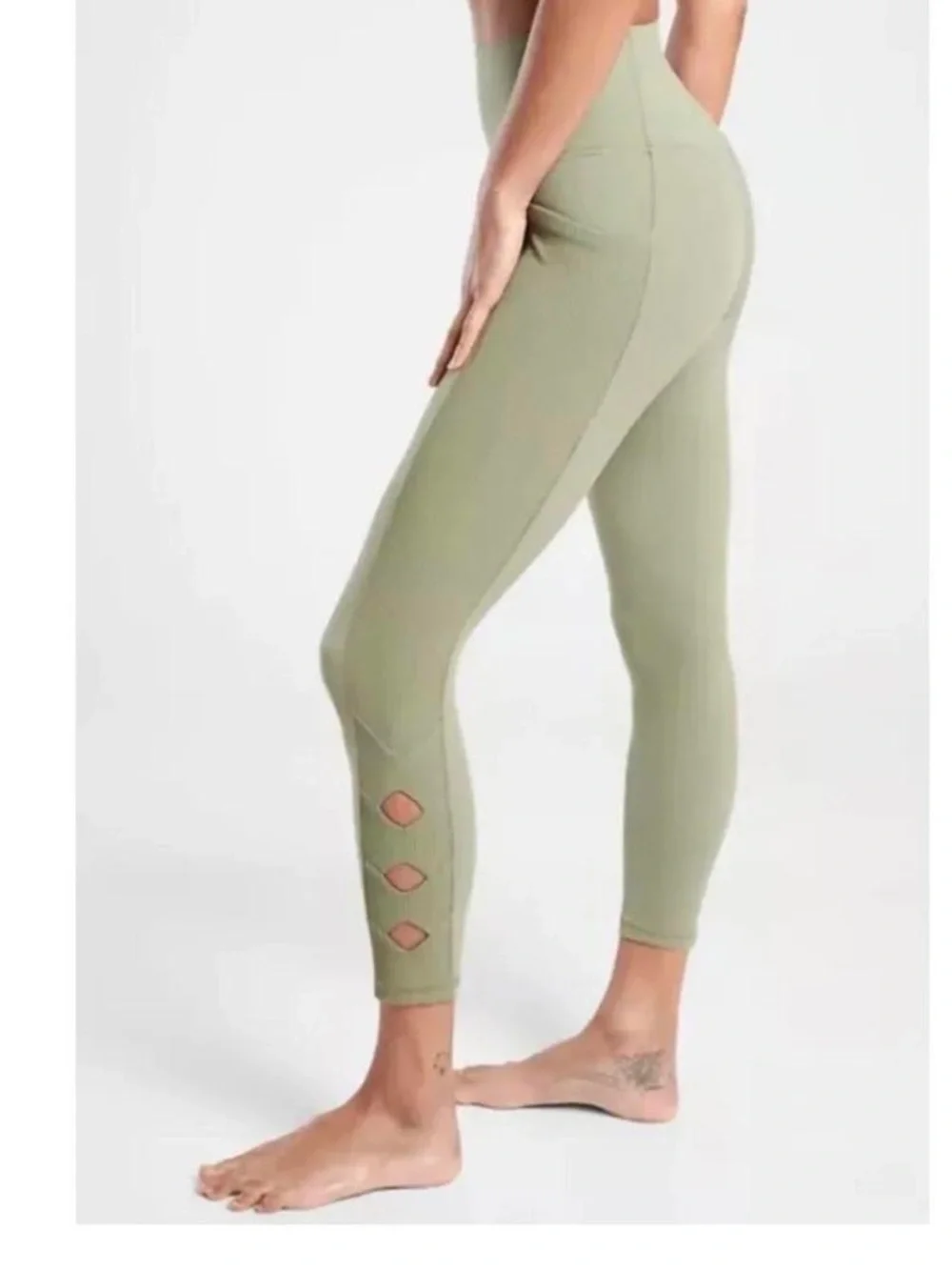 Athleta Olive Sage High-Rise Seam Detail Leggings with Cutout Accents - Picture 5 of 14